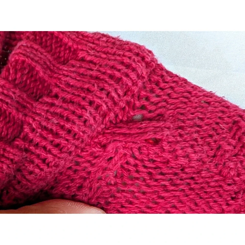 Vintage Cranberry Red Chevron Knit Crew Neck Sweater Cotton USA Rolled Edge hems